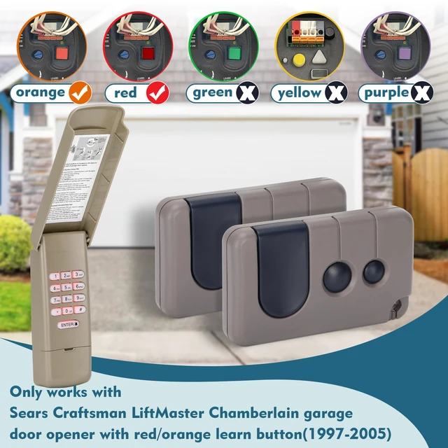 Alt view image 2 of 7 - for Sears Craftsman Garage Remote Keypad,for Red/Orange Learn ONLY(97-05) 3-button keychain remote& universal keypad, replace 53680 139.53680 139.53681 HBW1255 CMXZDCG440