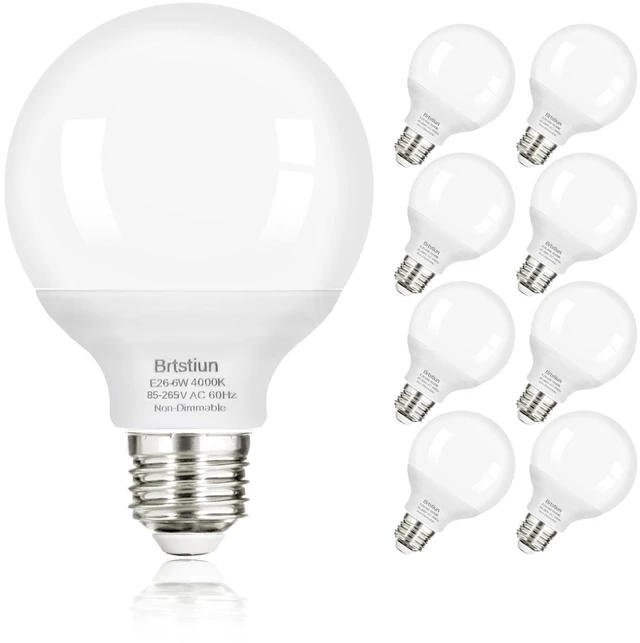 Main image of G25 LED Vanity Light Bulbs for Bathroom, Globe Bulb 40W Equivalent 4000K Natural White, E26 Base Round Bulb for Makeup Mirror, 6W LED Replaces 40W Bulb, 600LM, Non-Dimmable, 8 Pack