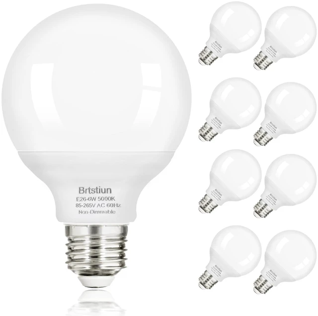 Main image of G25 LED Vanity Light Bulbs for Bathroom, Globe Bulb 40W Equivalent 5000K Daylight White, E26 Base Round Bulb for Makeup Mirror, 6W LED Replaces 40W Bulb, 600LM, Non-Dimmable, 8 Pack