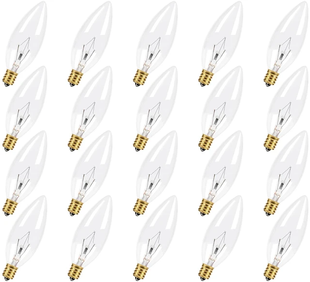 Main image of 20-Pack E12 Candelabra Light Bulbs 60W, Dimmable Warm White 2700K Chandelier Light Bulbs for Ceiling Fan or Pendants, B10 Clear Candle Bulbs (Gold Base)