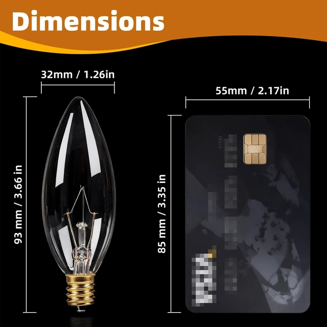 Alt view image 4 of 7 - 20-Pack E12 Candelabra Light Bulbs 60W, Dimmable Warm White 2700K Chandelier Light Bulbs for Ceiling Fan or Pendants, B10 Clear Candle Bulbs (Gold Base)