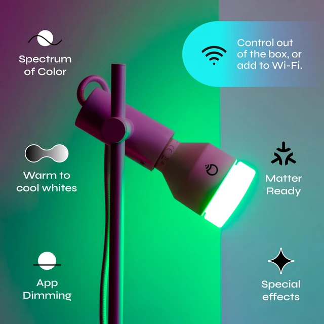 Alt view image 3 of 7 - Smart Light Bulbs A19, RGB Color Changing, Matter, 75W 1100LM, 2 Pack Compatible with Alexa, Apple Homekit, Google, WiFi 2.4GHz, Dimmable E26, tunable white 1500-9000K, for bedroom, mood lighting
