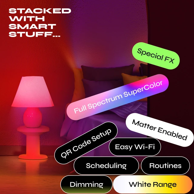 Alt view image 6 of 7 - Smart Light Bulbs A19, RGB Color Changing, Matter, 75W 1100LM, 2 Pack Compatible with Alexa, Apple Homekit, Google, WiFi 2.4GHz, Dimmable E26, tunable white 1500-9000K, for bedroom, mood lighting