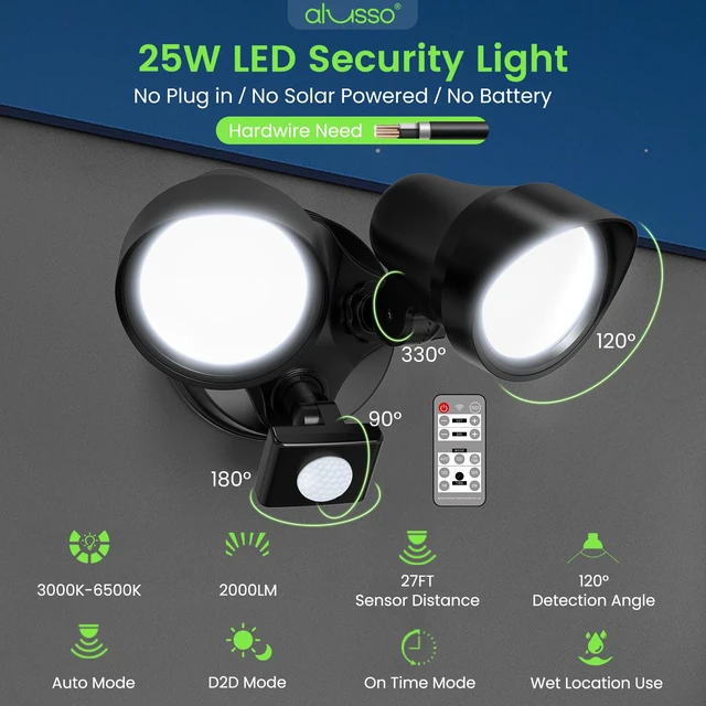 Alt view image 2 of 7 - LED Security Lights Motion Sensor, 25W 2000LM Flood Lights Outdoor Motion Sensor with Remote 120V, Dimmable Brightness 3000K-6500K CCT IP65 Security Light ETL Listed for House Garage 1 Pack