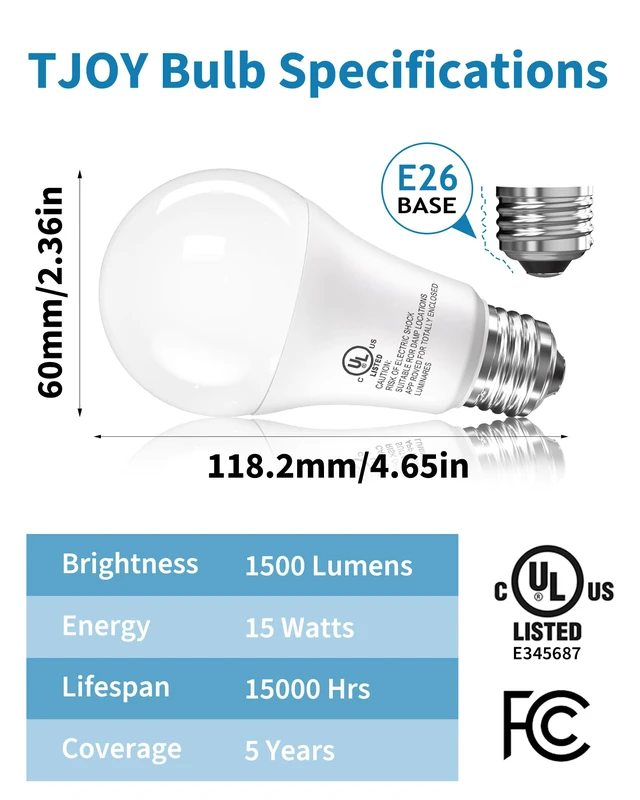 Alt view image 2 of 7 - LED Light Bulbs, 100 Watt Equivalent A19, Daylight Bright White 5000K 20 Pack 15W Bright White Energy Saving, E26 Standard Base, 1500 Lumens Non Dimmable Lamp for Home Bedroom Indoor