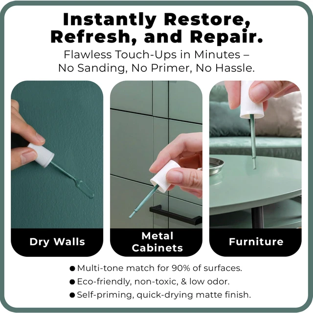 Alt view image 2 of 7 - Touch-Up Paint | Matte Finish for Cabinets, Walls, Doors & Furniture | Multi-Tone Green Repair Kit | Quick-Dry, Self-Priming, Low-Odor, Eco-Friendly | No-Sanding or Primer Needed | 3 Pack