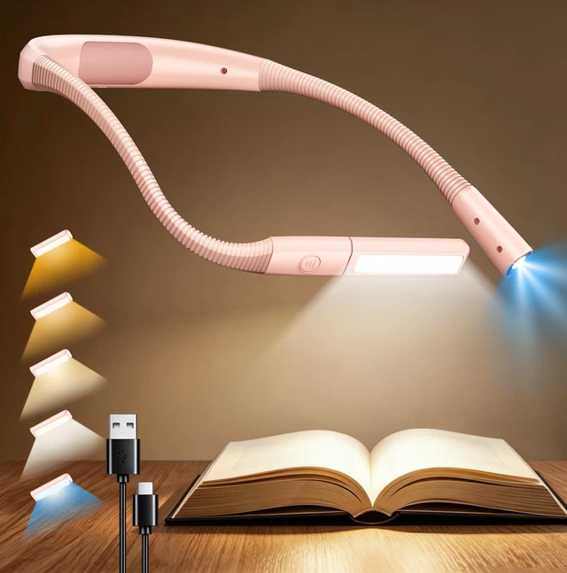 Main image of Bendable Neck Light, 100 Hours Reading Light for Book Lover Gifts Hands-Free, Knitting, Crafting, Repairing, 5-Color, Stepless Dimming, Ergonomic, Rechargeable, Eye Care, Sleep Aid, Traveling