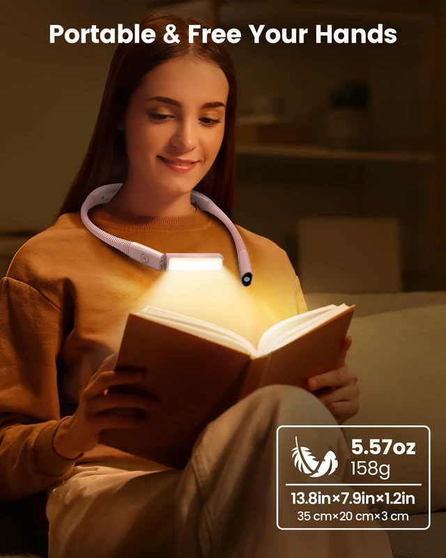 Alt view image 7 of 7 - Bendable Neck Light, 100 Hours Reading Light for Book Lover Gifts Hands-Free, Knitting, Crafting, Repairing, 5-Color, Stepless Dimming, Ergonomic, Rechargeable, Eye Care, Sleep Aid, Traveling
