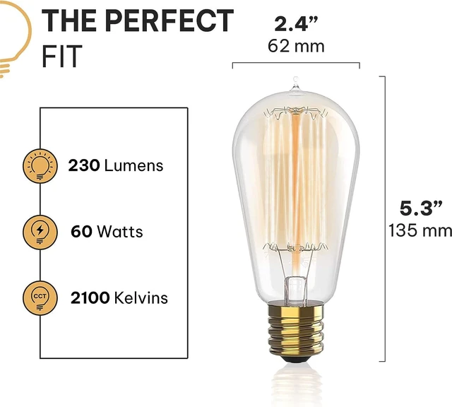 Alt view image 2 of 7 - Vintage Incandescent Edison Light Bulbs, 60W, E26/E27 Base, 2100K Dimmable Decorative Lights, ST58 Style Warm Glow, Antique Squirrel Filament for Indoor and Outdoor Use - 12 Pack