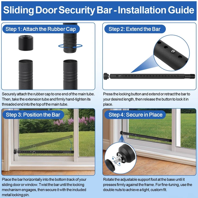 Alt view image 3 of 7 - Sliding Door Security Bar, 17-50 inches Window Security Bar with Rubber Tips, Sliding Door Lock Bars for Window Safety Bars Home Apartment Safety, Home Apartment Patio Heavy Duty Interior