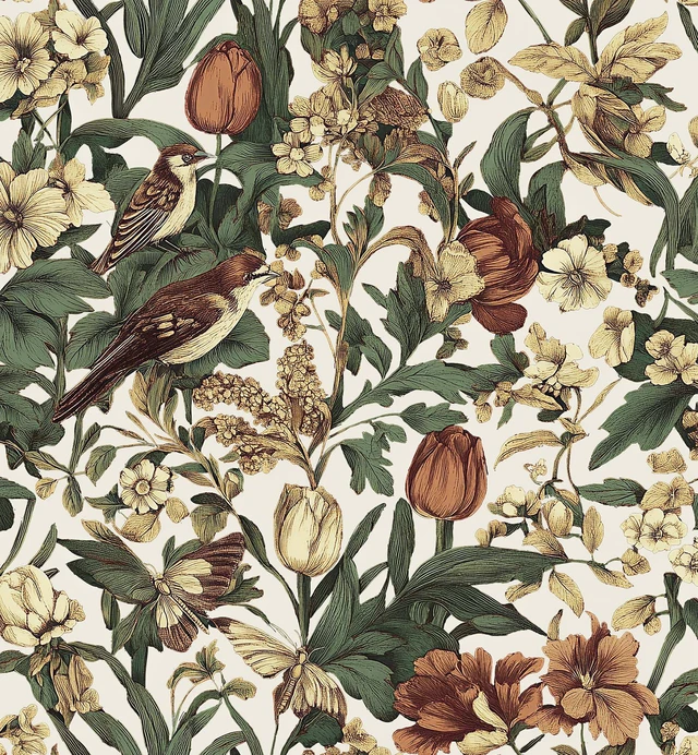 Main image of Retro Floral and Bird Contact Paper Vintage Peel and Stick Wallpaper