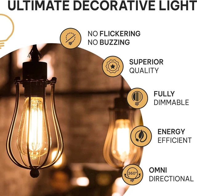 Alt view image 6 of 7 - Vintage Incandescent Edison Light Bulbs, 60W, E26/E27 Base, 2100K Dimmable Decorative Lights, ST58 Style Warm Glow, Antique Squirrel Filament for Indoor and Outdoor Use - 12 Pack