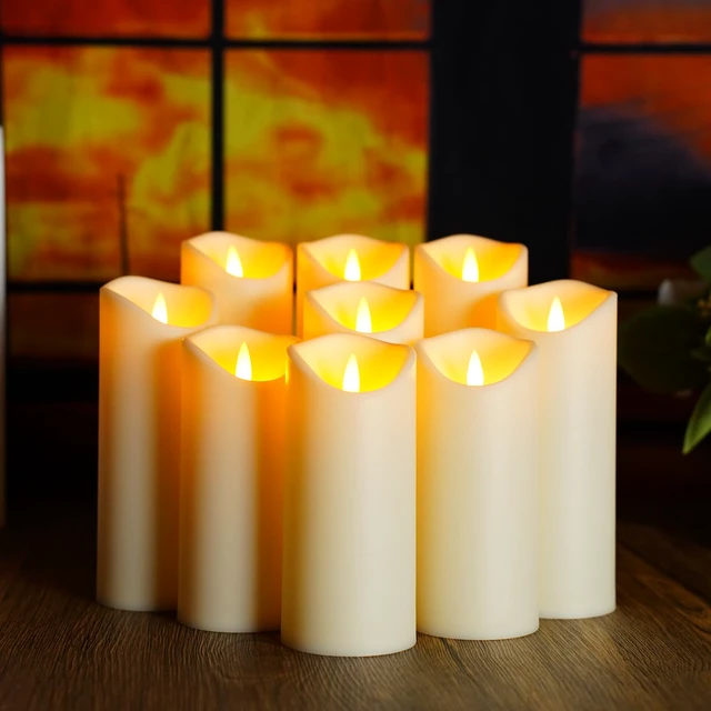 Alt view image 4 of 6 - Flickering Flameless Candles, Battery Operated Acrylic LED Pillar Candles with Remote Control and Timer,Set of 9 (Ivory)