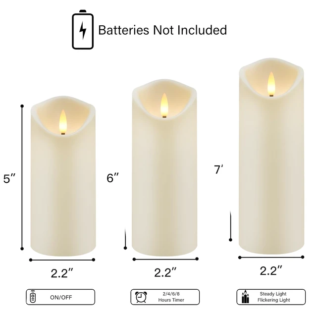 Alt view image 5 of 6 - Flickering Flameless Candles, Battery Operated Acrylic LED Pillar Candles with Remote Control and Timer,Set of 9 (Ivory)