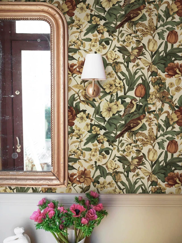 Alt view image 3 of 7 - Retro Floral and Bird Contact Paper Vintage Peel and Stick Wallpaper