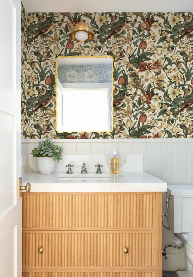 Alt view image 5 of 7 - Retro Floral and Bird Contact Paper Vintage Peel and Stick Wallpaper