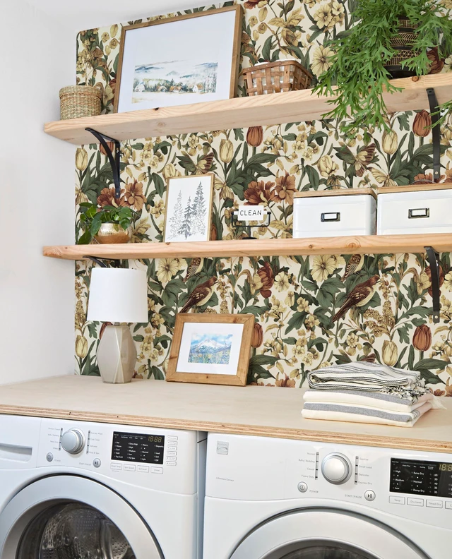 Alt view image 7 of 7 - Retro Floral and Bird Contact Paper Vintage Peel and Stick Wallpaper