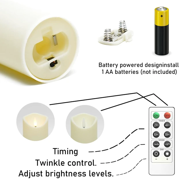 Alt view image 6 of 6 - Flickering Flameless Candles, Battery Operated Acrylic LED Pillar Candles with Remote Control and Timer,Set of 9 (Ivory)
