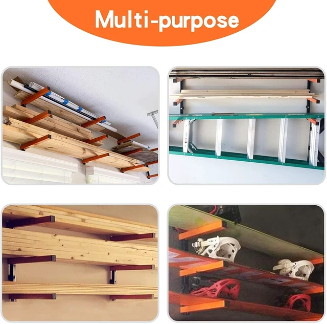 Alt view image 6 of 7 - Wall Mount Wood Organizer and Lumber Storage Rack with 3-Level Garage Metal Wood Storage Rack for Indoor & Outdoor Use, Orange 3 Pack