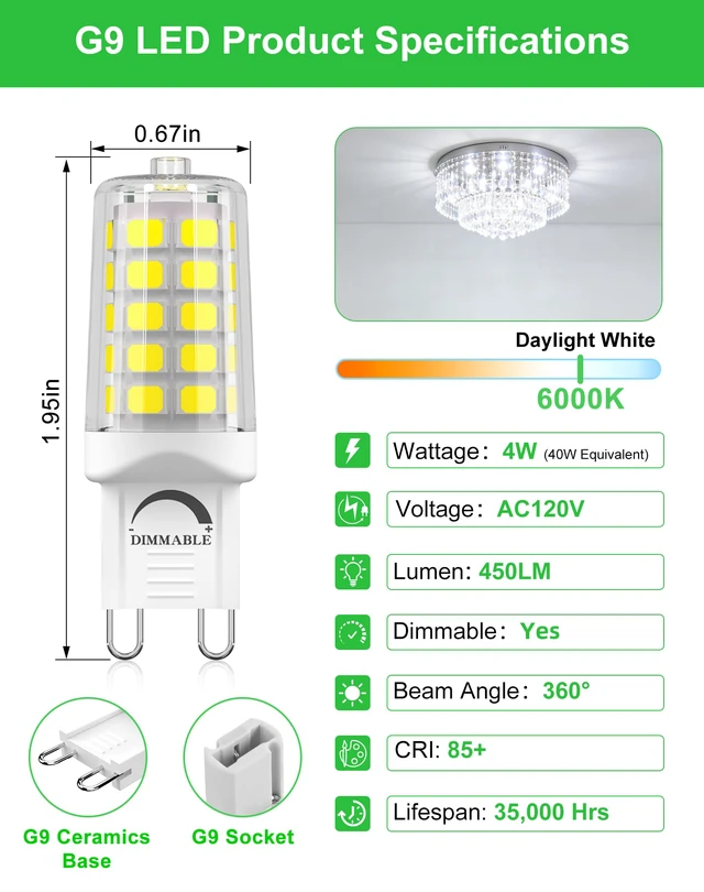 Alt view image 2 of 7 - G9 LED Bulb Dimmable 4W 6000K Cool White 5 Pack 120V 40WEqv T4 G9 Bi-pin Base Halogen Replacement No Flicker 450LM Ideal for Garage, Basement, Hallway, High-Brightness Areas
