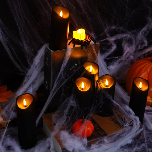 Alt view image 2 of 7 - Flickering Flameless Candles, Battery Operated Plastic LED Pillar Candles with Remote Control and Timer, Set of 9 (Black)