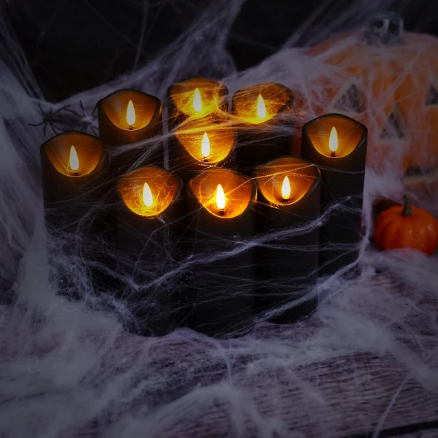 Alt view image 3 of 7 - Flickering Flameless Candles, Battery Operated Plastic LED Pillar Candles with Remote Control and Timer, Set of 9 (Black)