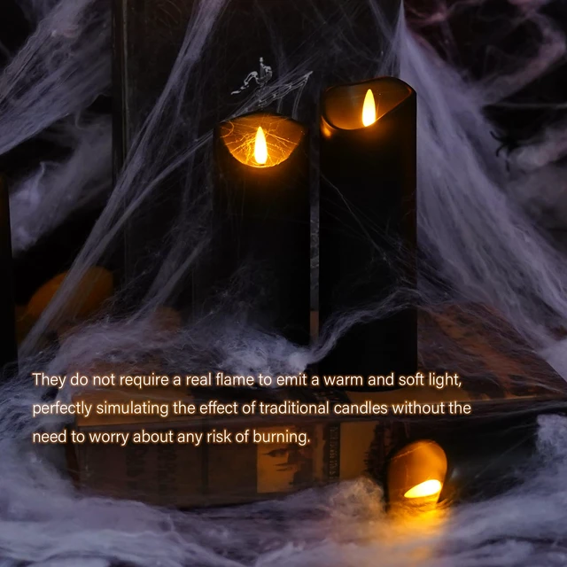 Alt view image 6 of 7 - Flickering Flameless Candles, Battery Operated Plastic LED Pillar Candles with Remote Control and Timer, Set of 9 (Black)