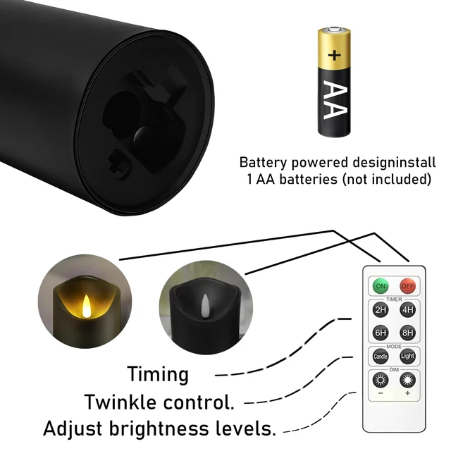 Alt view image 7 of 7 - Flickering Flameless Candles, Battery Operated Plastic LED Pillar Candles with Remote Control and Timer, Set of 9 (Black)