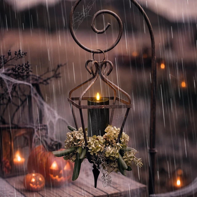 Alt view image 2 of 6 - Outdoor Halloween 4pcs Flameless Waterproof Candles with Handy Remote Control, Cycle Timer Battery Operated Candle Grease LED Flickering Pillar Plastic Long Lasting (Black, 3" x4" 5" 6" 7")