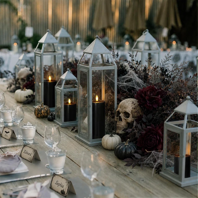 Alt view image 5 of 6 - Outdoor Halloween 4pcs Flameless Waterproof Candles with Handy Remote Control, Cycle Timer Battery Operated Candle Grease LED Flickering Pillar Plastic Long Lasting (Black, 3" x4" 5" 6" 7")