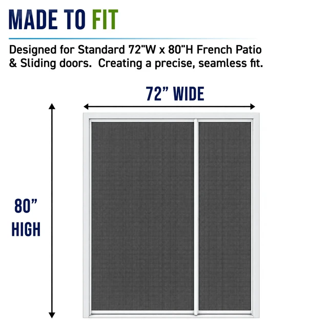 Alt view image 2 of 7 - Magnetic Screen Door for French & Sliding Door, 72" x 80" White Trim, Black Mesh, Heavy Duty Fiberglass, Self Closing Magnetic Seal, Pet & Kid Friendly, Fits Standard 72" x 80" Doors