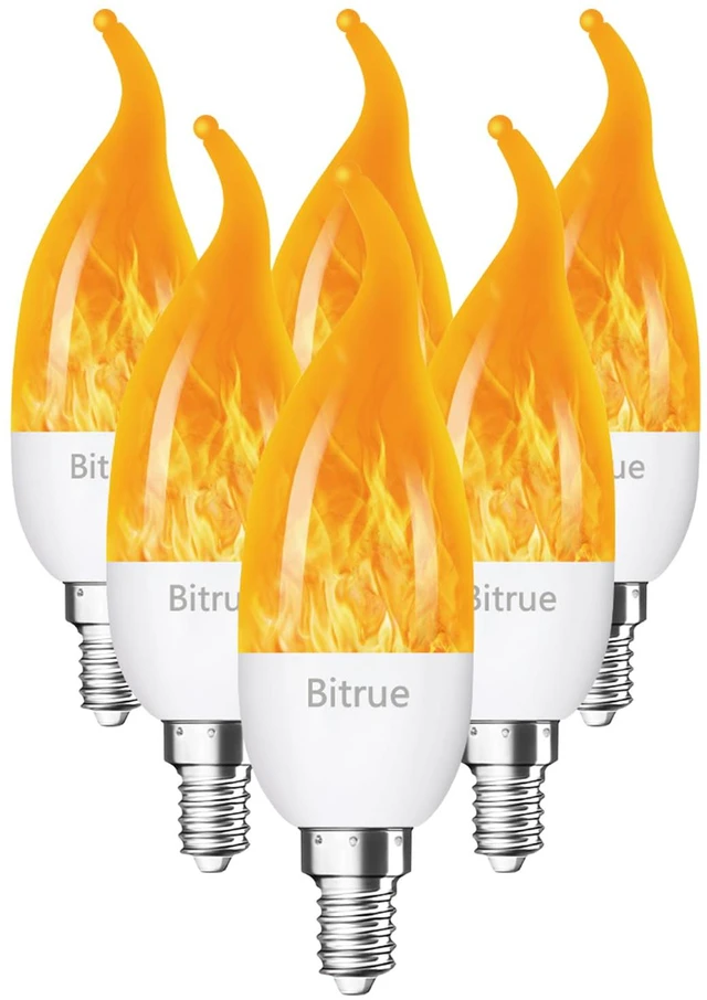 Main image of LED Flickering Bulbs, 3 Modes Flickering Effect, E12 Chandelier Base Candle Flicker Bulb, Flicker Light Bulbs for Halloween Home Decor (E12-6 Pack)