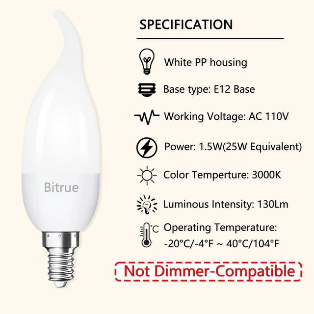 Alt view image 3 of 6 - LED Flickering Bulbs, 3 Modes Flickering Effect, E12 Chandelier Base Candle Flicker Bulb, Flicker Light Bulbs for Halloween Home Decor (E12-6 Pack)