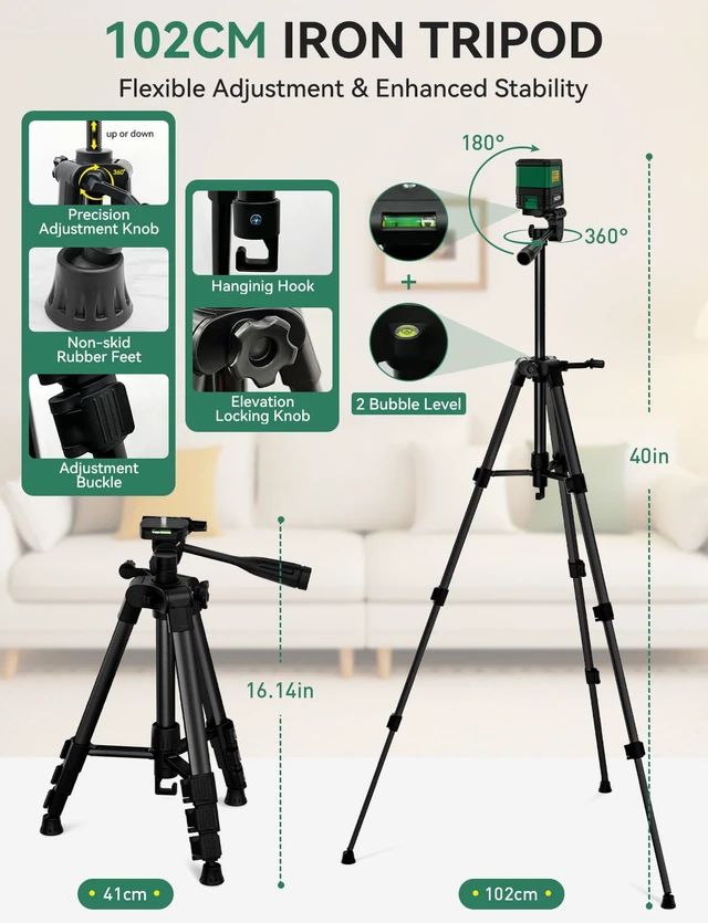 Alt view image 2 of 7 - Laser Level, Self-leveling Green Line Laser With Horizontal and Vertical Lines for Construction and Picture Hanging, Battery Included (NK02GT1)