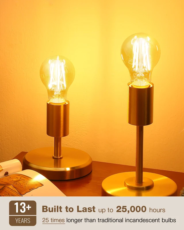 Alt view image 2 of 7 - 12 Pack A19 Amber Edison Bulbs, Dimmable E26 LED 60 Watt Equivalent 2200K soft warm vintage light for whole-house fixtures. Antique old-fashioned style without harsh blinding glare