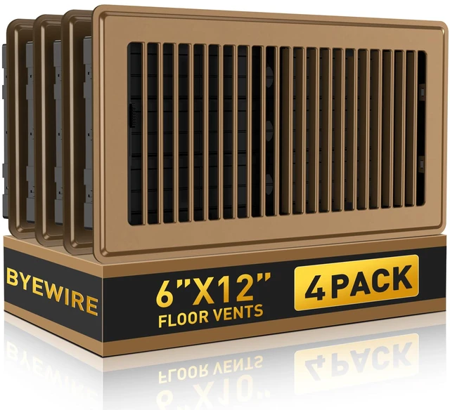 Main image of Floor Register Fits 6x12 or 12x6 Duct Opening, 4 Pack Brown Floor Vents Heavy Duty Walkable Floor Vent Covers, Adjustable Airflow HVAC Air Vents, Steel Rust-Proof Vent Covers for Home & Office