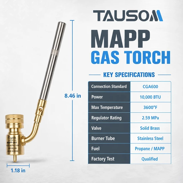 Alt view image 2 of 7 - 360° Swivel Propane Torch Head, Adjustable for Soldering and Brazing High-temp stainless steel burner tube with CGA600 brass connector for MAPP gas, adjustable heat, and stable output