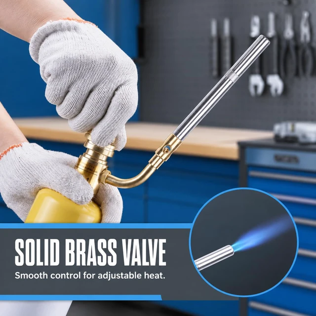 Alt view image 4 of 7 - 360° Swivel Propane Torch Head, Adjustable for Soldering and Brazing High-temp stainless steel burner tube with CGA600 brass connector for MAPP gas, adjustable heat, and stable output