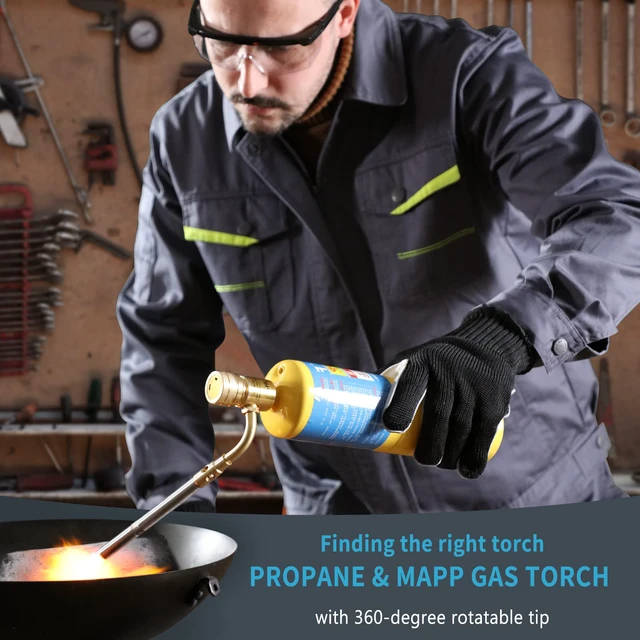 Alt view image 5 of 7 - 360° Swivel Propane Torch Head, Adjustable for Soldering and Brazing High-temp stainless steel burner tube with CGA600 brass connector for MAPP gas, adjustable heat, and stable output