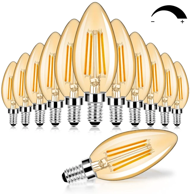 Main image of 12-Pack Dimmable E12 LED Candelabra Bulbs 60W Equivalent, 2200K 6W, B11 Candle Base, 600 Lumens, LED Filament, Amber Glass, High CRI, Vintage Light Bulb for Chandelier Ceiling Fan
