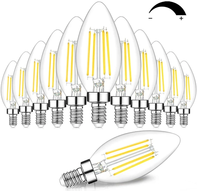 Main image of 12-Pack Dimmable E12 LED Candelabra Bulbs 60W Equivalent, 5000K 6W, B11 Candle Base, 600 Lumens, LED Filament, High CRI, Vintage Light Bulb for Chandelier Ceiling Fan