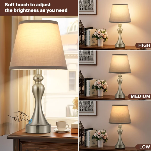 Alt view image 2 of 7 - Touch Lamps for Nightstand, 3 Way Dimmable Bedside Lamps with USB C+A Ports Touch Control, LED Bulb Included, Small Silver Table Lamp for Bedroom, Night Stands, End Table, GiftCordedGrey Shade