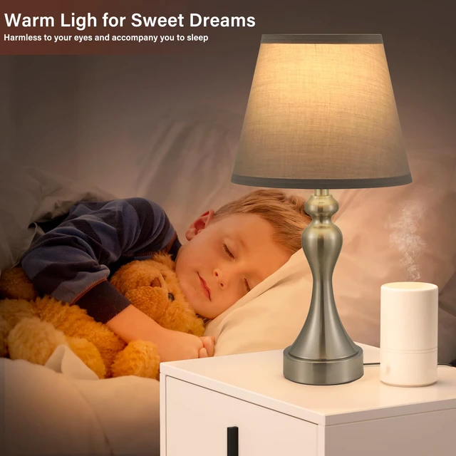 Alt view image 5 of 7 - Touch Lamps for Nightstand, 3 Way Dimmable Bedside Lamps with USB C+A Ports Touch Control, LED Bulb Included, Small Silver Table Lamp for Bedroom, Night Stands, End Table, GiftCordedGrey Shade