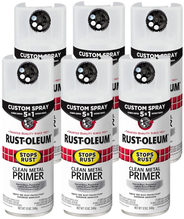 Main image of Stops Rust Custom Spray 5-in-1 Clean Metal Primer, Flat White Maximum Adhesion Rust Prevention Fast Dry Custom Spray Dial 5-in-1 6 Pack