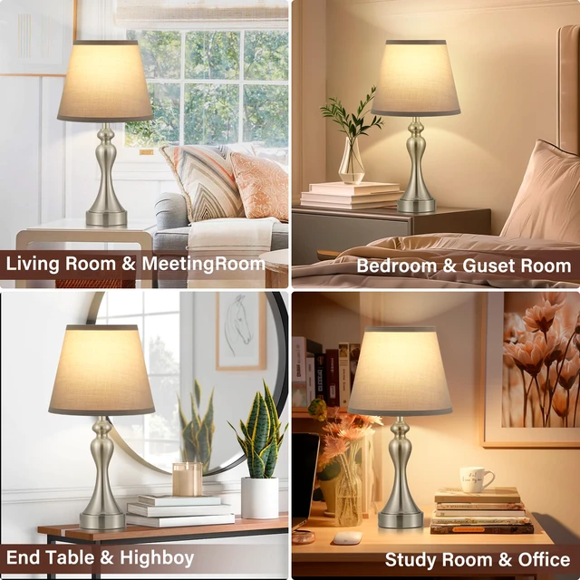 Alt view image 6 of 7 - Touch Lamps for Nightstand, 3 Way Dimmable Bedside Lamps with USB C+A Ports Touch Control, LED Bulb Included, Small Silver Table Lamp for Bedroom, Night Stands, End Table, GiftCordedGrey Shade