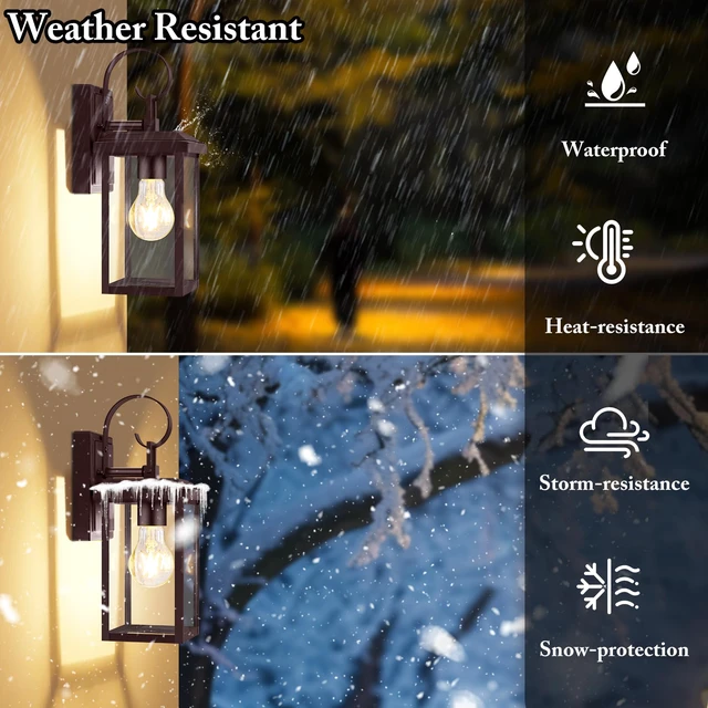 Alt view image 2 of 7 - 2-Pack Outdoor Wall Light Fixtures, Modern Porch Sconces, Brown Waterproof, Rust-Resistant, Durable Metal with Clear Glass, Standard E26 Socket, Easy to Install