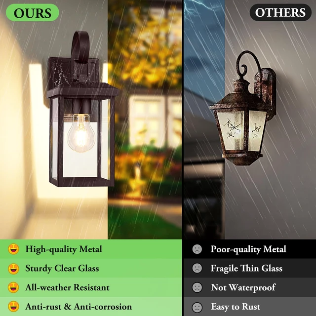 Alt view image 4 of 7 - 2-Pack Outdoor Wall Light Fixtures, Modern Porch Sconces, Brown Waterproof, Rust-Resistant, Durable Metal with Clear Glass, Standard E26 Socket, Easy to Install