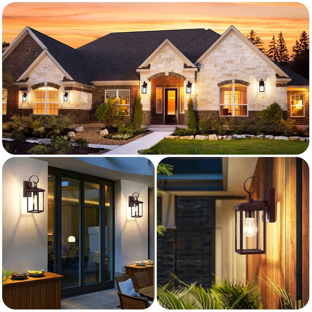 Alt view image 5 of 7 - 2-Pack Outdoor Wall Light Fixtures, Modern Porch Sconces, Brown Waterproof, Rust-Resistant, Durable Metal with Clear Glass, Standard E26 Socket, Easy to Install