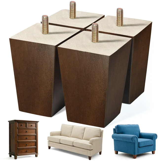 Main image of Wood Furniture Legs, 4 inch Sofa Legs, Square Couch Legs Pack of 4, Wood Legs for Table w/Pre-drilled Hanger Bolt