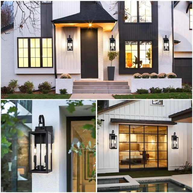 Alt view image 7 of 7 - 18" Large Outdoor Wall Light, 2-Light Black Exterior Sconce Waterproof, Rust-Resistant, Durable Metal with Clear Glass, Standard E12 Socket, Easy to Install